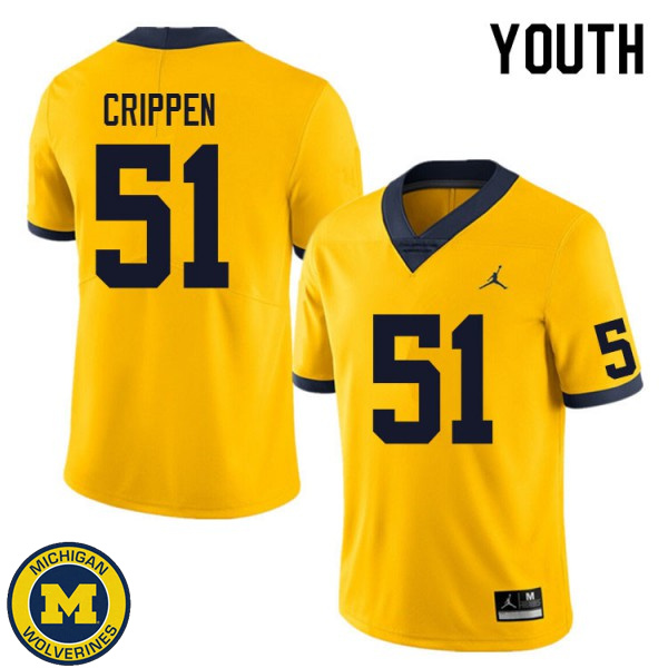 Youth Michigan Wolverines #51 Greg Crippen Yellow Football Jersey